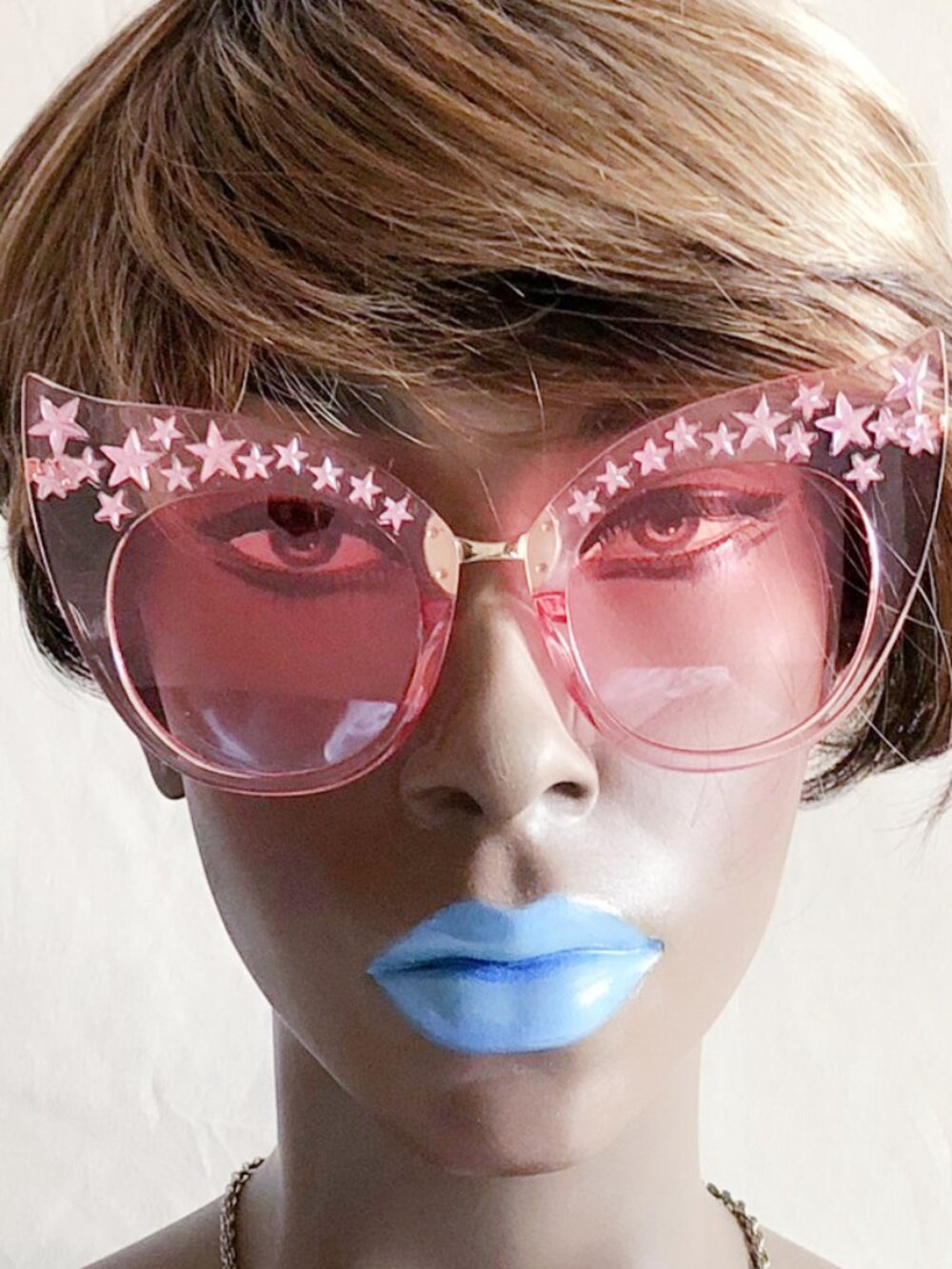 Pink Oversized Star Detail Cat Eye Fashion Sunglasses